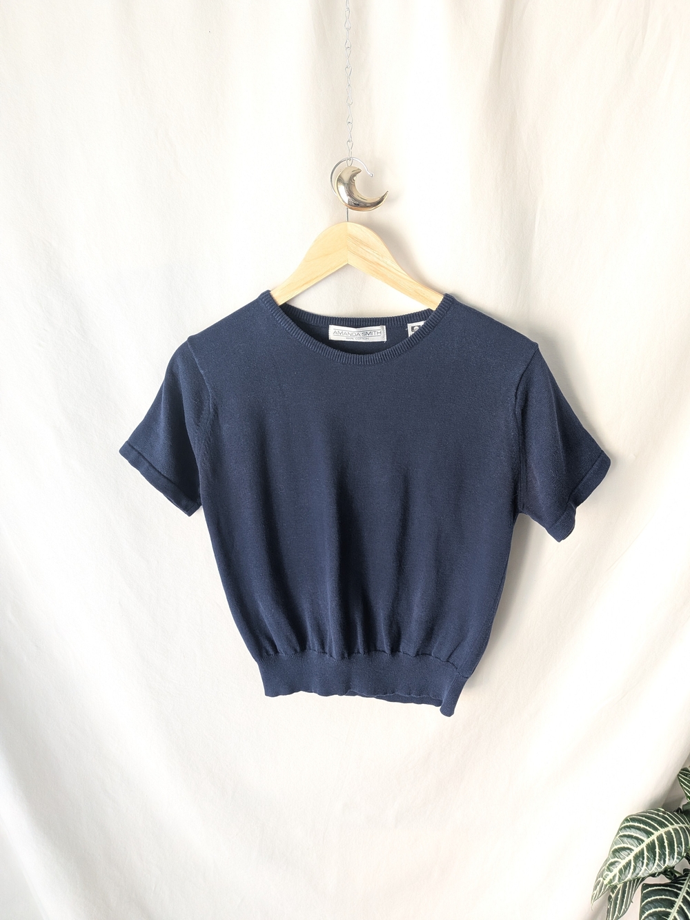 Vintage Amanda Smith Navy 100% Cotton Knit Top